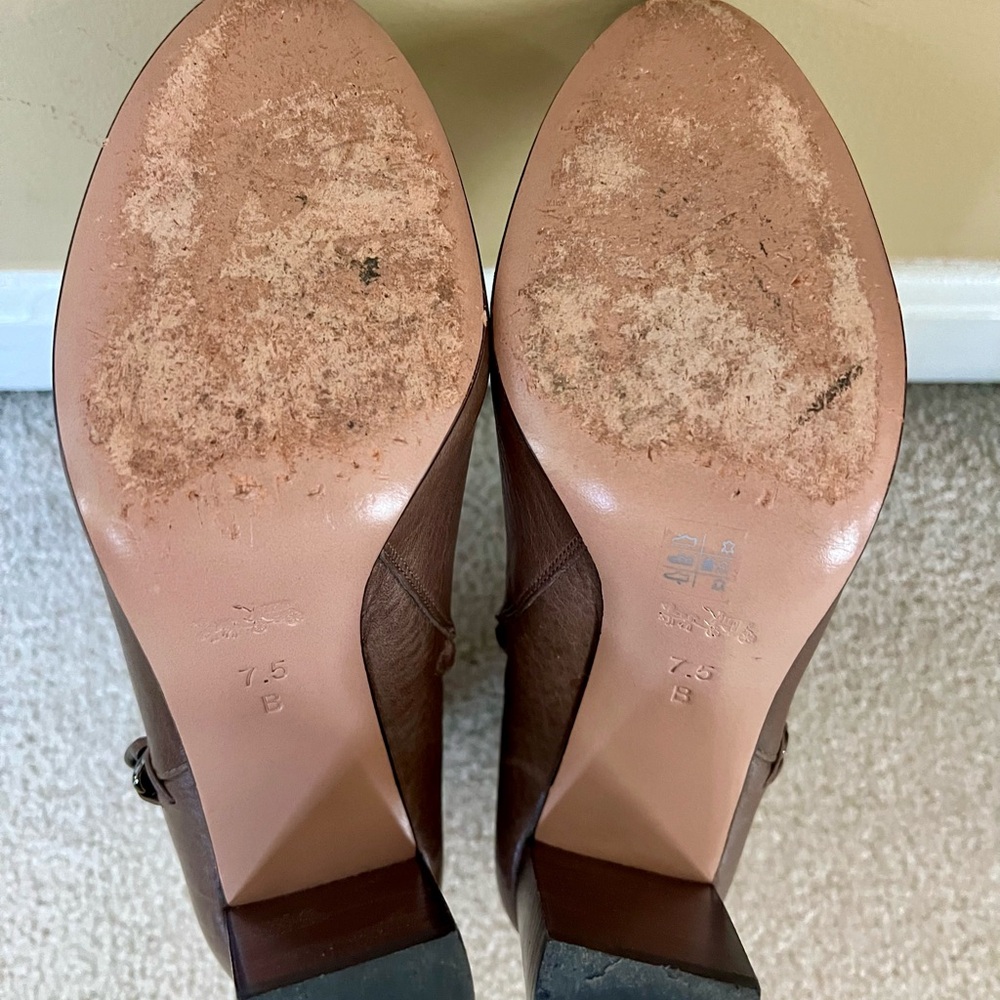 COACH Brown Mocha Leather Ankle Boots with Square Heel 7.5M - Picture 10 of 12